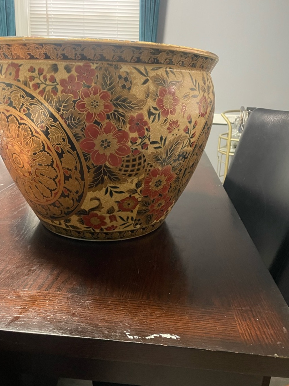 Decorative Floral Ceramic Planter - Gold and Red - Picture 2 of 3